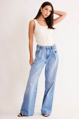 Calça Skater em Jeans com Ajuste de Cintura