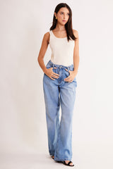 Calça Skater em Jeans com Ajuste de Cintura