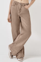 Calça Wide Leg em Sarja com Bolsos Frontais