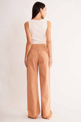 Calça Wide Leg em Sarja com Bolsos Frontais