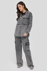 Camisa Overshirt em Jeans Black com Bolsos Frontais