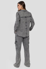 Camisa Overshirt em Jeans Black com Bolsos Frontais