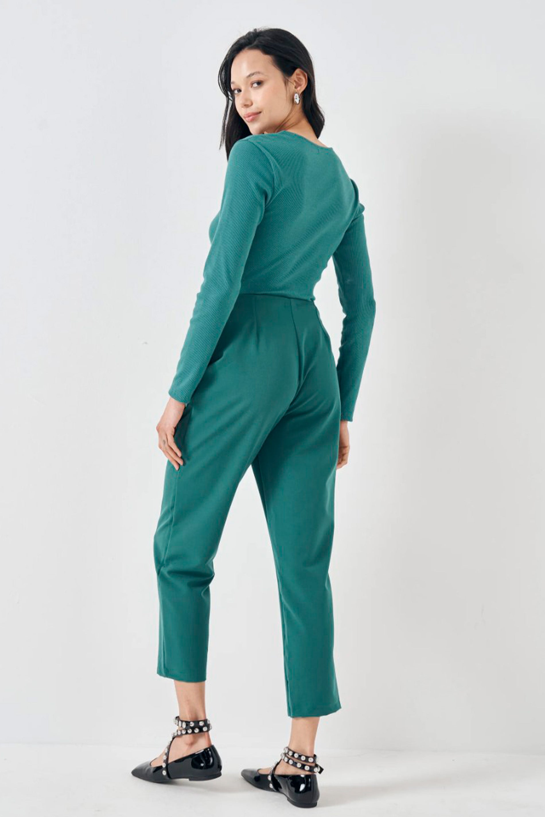 Blusa de Manga Longa em Ribana com Decote Quadrado