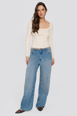 Blusa de Manga Longa em Ribana com Decote Quadrado