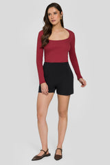 Blusa de Manga Longa em Ribana com Decote Quadrado