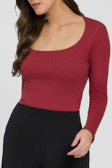 Blusa de Manga Longa em Ribana com Decote Quadrado