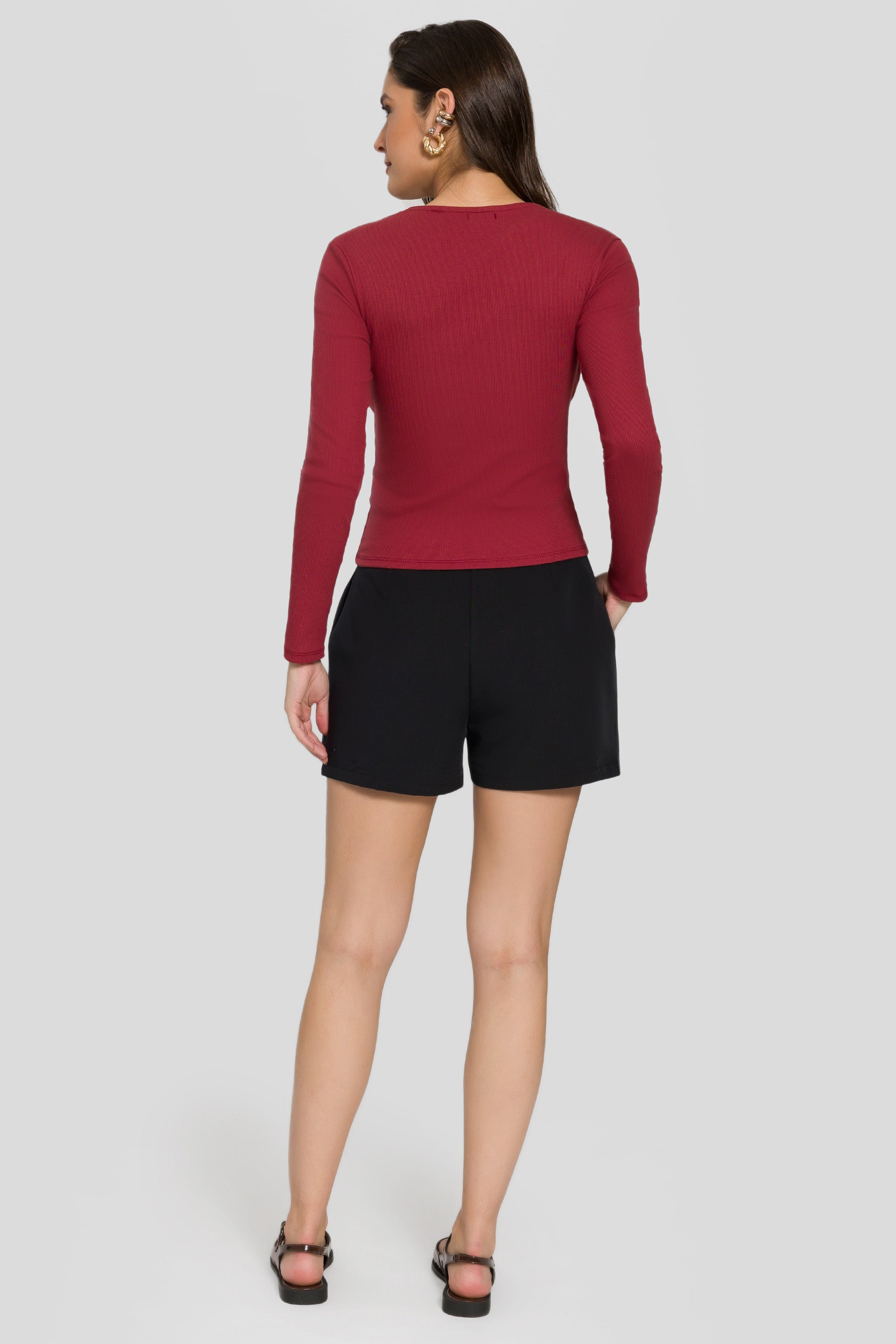 Blusa de Manga Longa em Ribana com Decote Quadrado