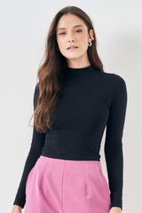 Blusa Cropped Manga Longa com Gola Baixa