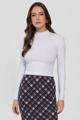 Blusa Cropped Manga Longa com Gola Baixa