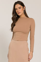 Blusa Cropped Manga Longa com Gola Baixa