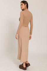 Blusa Cropped Manga Longa com Gola Baixa