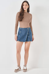 Blusa Manga Longa em Tricot Lurex com Gola Baixa