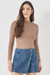 Blusa Manga Longa em Tricot Lurex com Gola Baixa