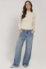 Blusa Manga Longa em Tricot Lurex com Gola Baixa