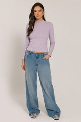 Blusa Manga Longa em Tricot Lurex com Gola Baixa