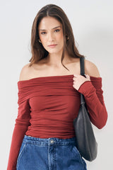 Blusa Ombro a Ombro em Malha com Drapeado