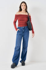 Blusa Ombro a Ombro em Malha com Drapeado