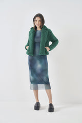 Casaco em Pelo com Gola Longa e Bolsos Laterais