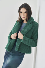 Casaco em Pelo com Gola Longa e Bolsos Laterais