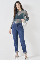 Blusa Manga Longa em Tule Estampado