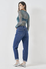 Blusa Manga Longa em Tule Estampado