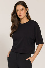 T-shirt em Malha Suedine com Modelagem Cropped