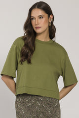 T-shirt em Malha Suedine com Modelagem Cropped