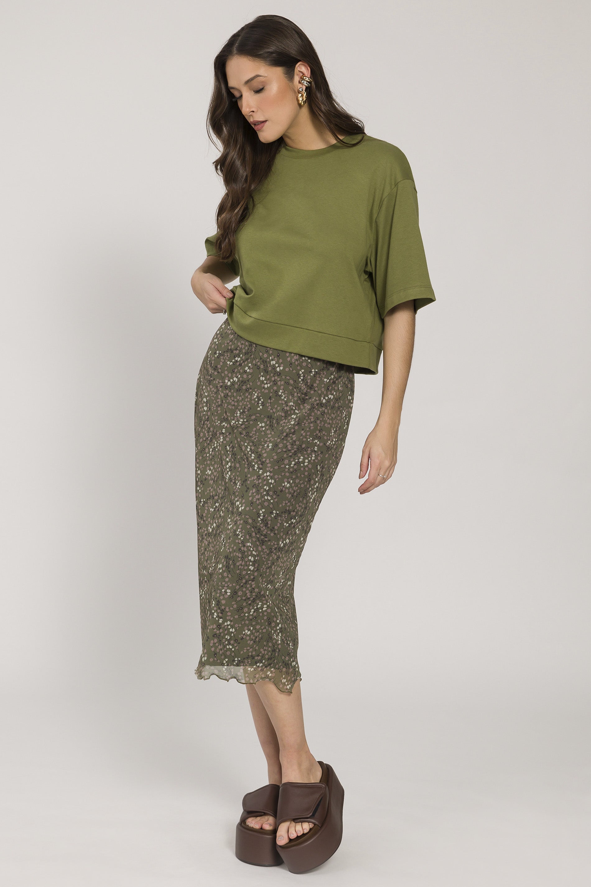 T-shirt em Malha Suedine com Modelagem Cropped
