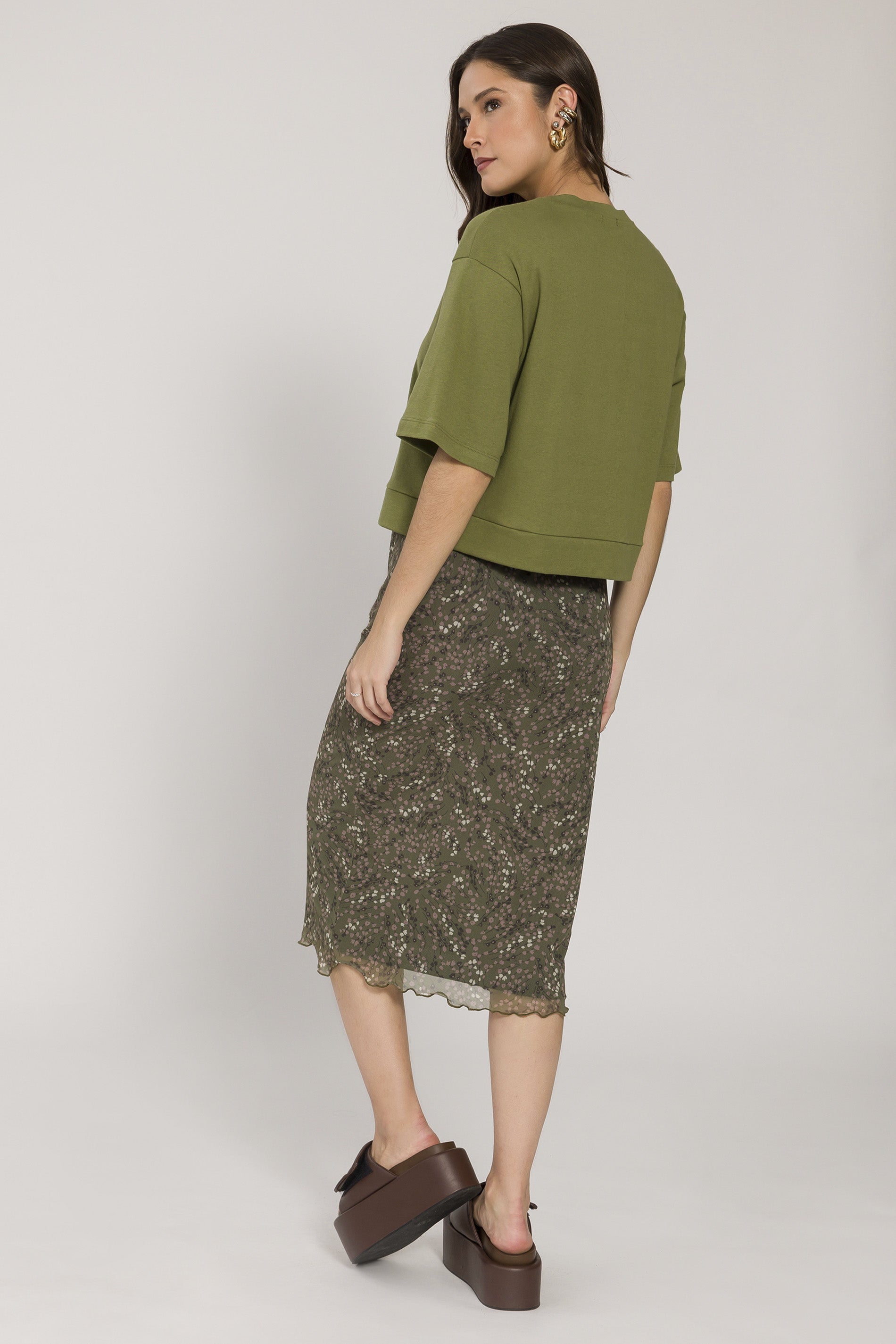 T-shirt em Malha Suedine com Modelagem Cropped