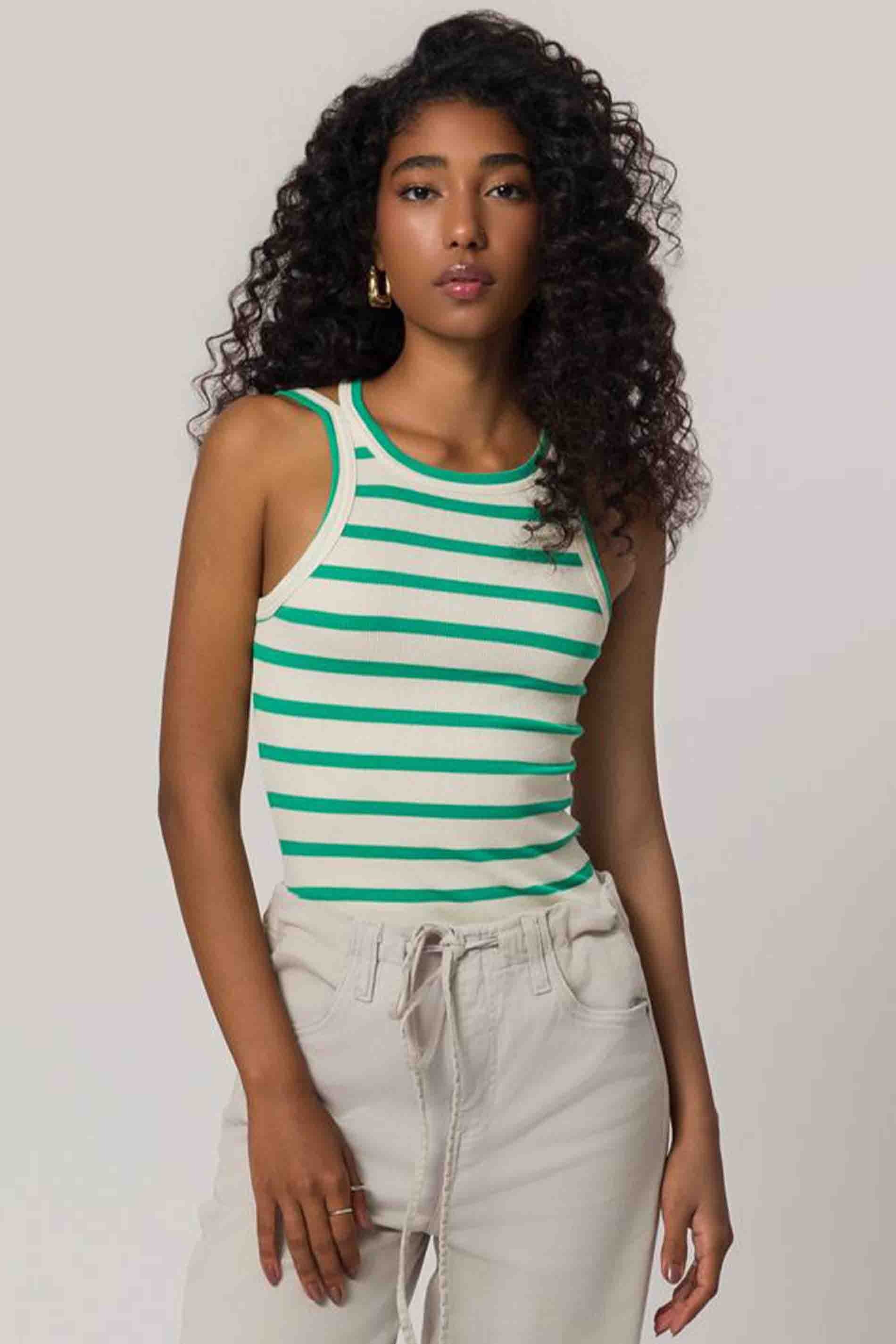 Blusa de Alças em Ribana Listrada