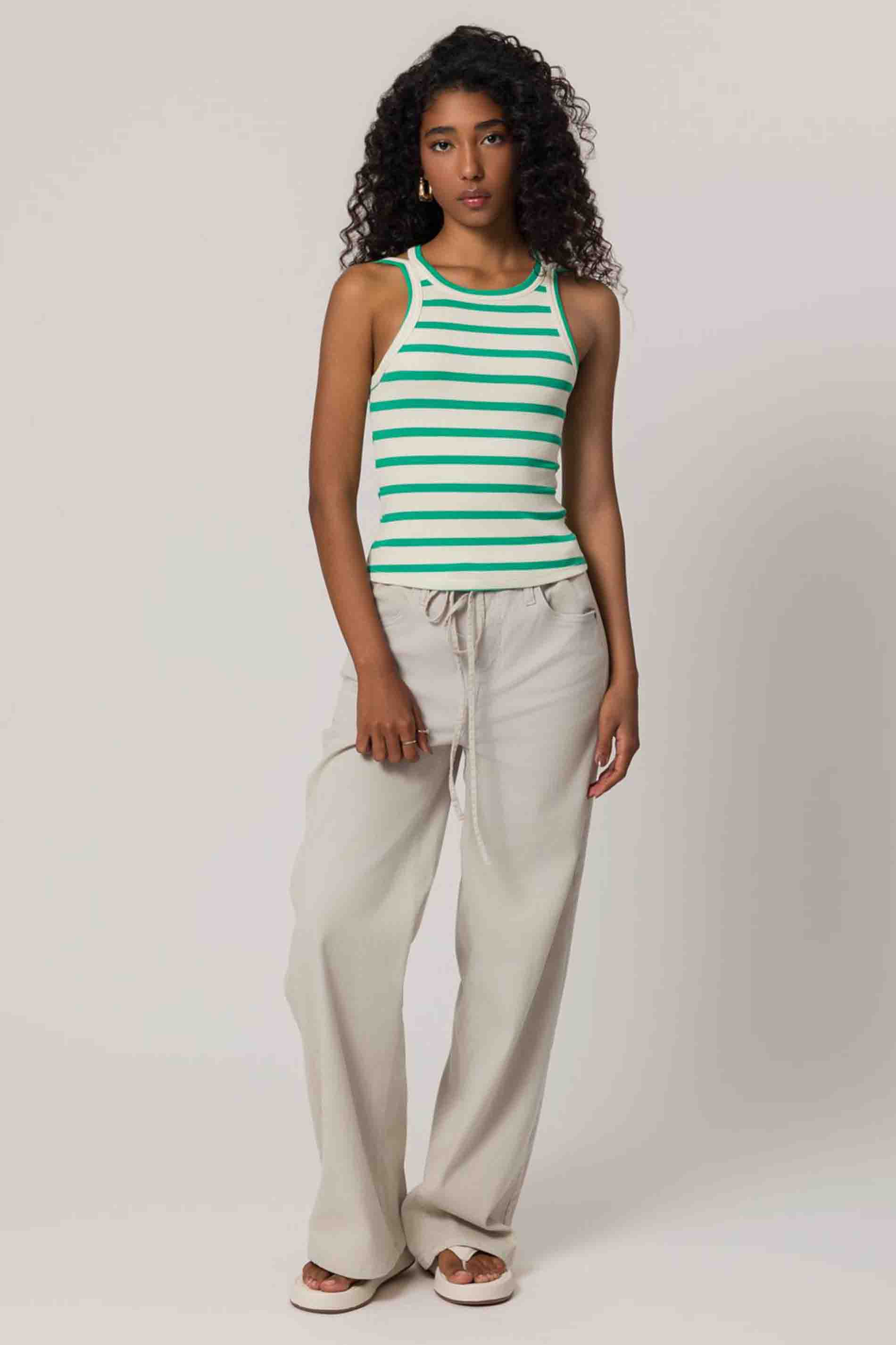 Blusa de Alças em Ribana Listrada