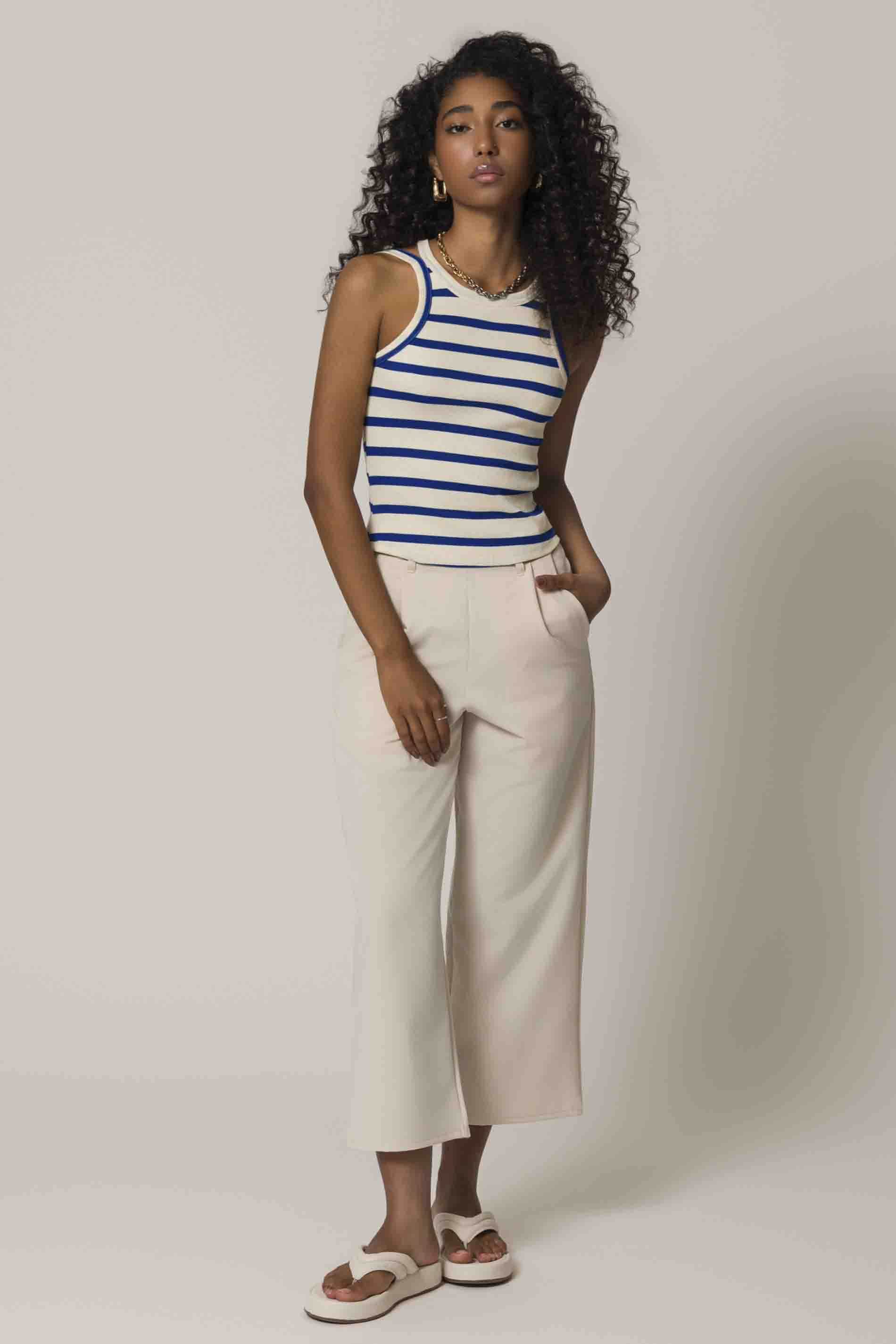 Blusa de Alças em Ribana Listrada