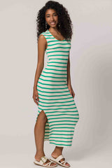 Vestido Midi Sem Manga em Ribana Listrada