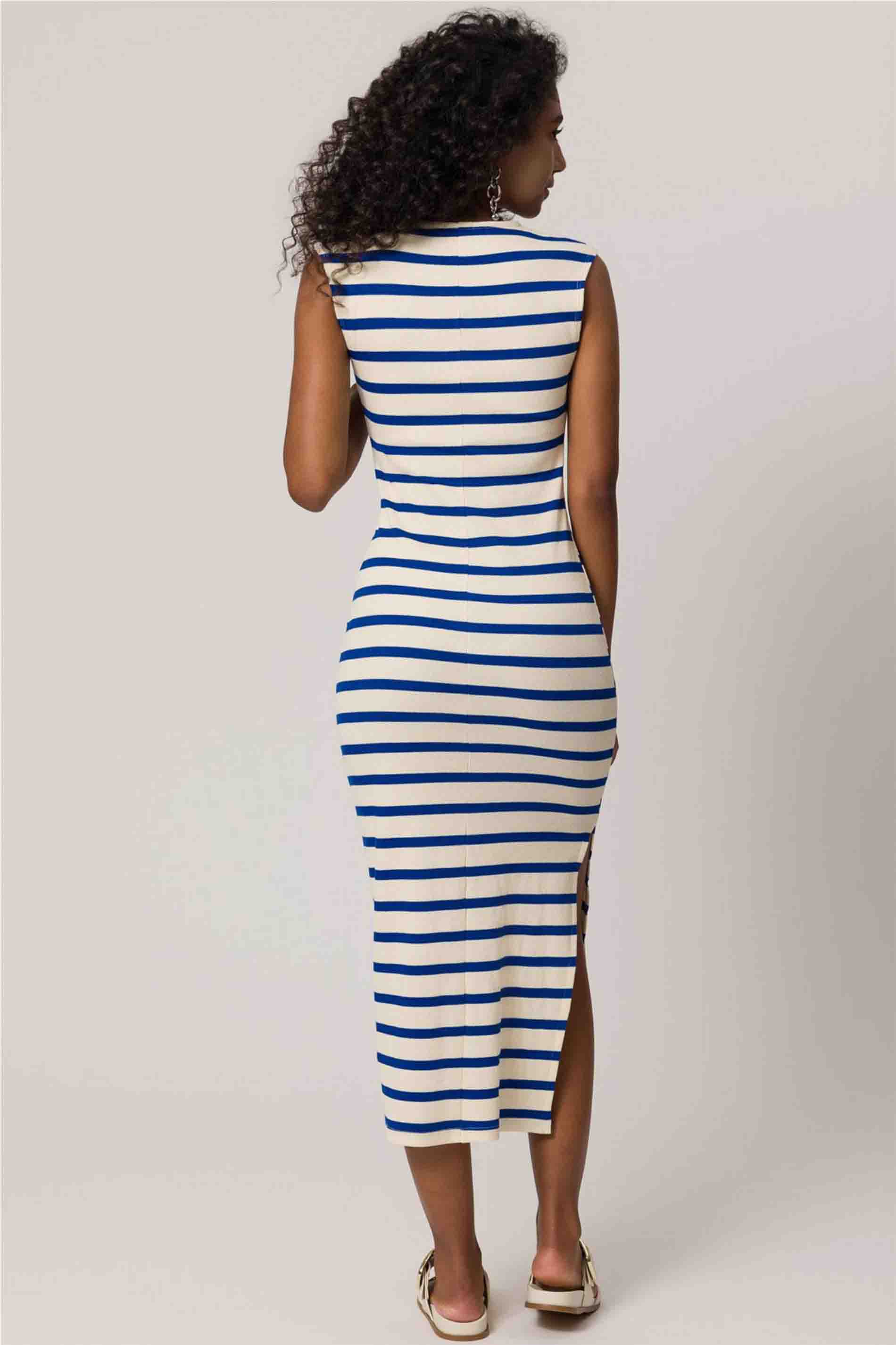 Vestido Midi Sem Manga em Ribana Listrada