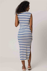 Vestido Midi Sem Manga em Ribana Listrada