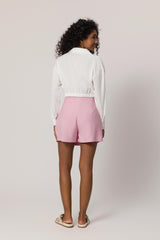 Camisa Cropped em Viscose Lisa com Manga Longa