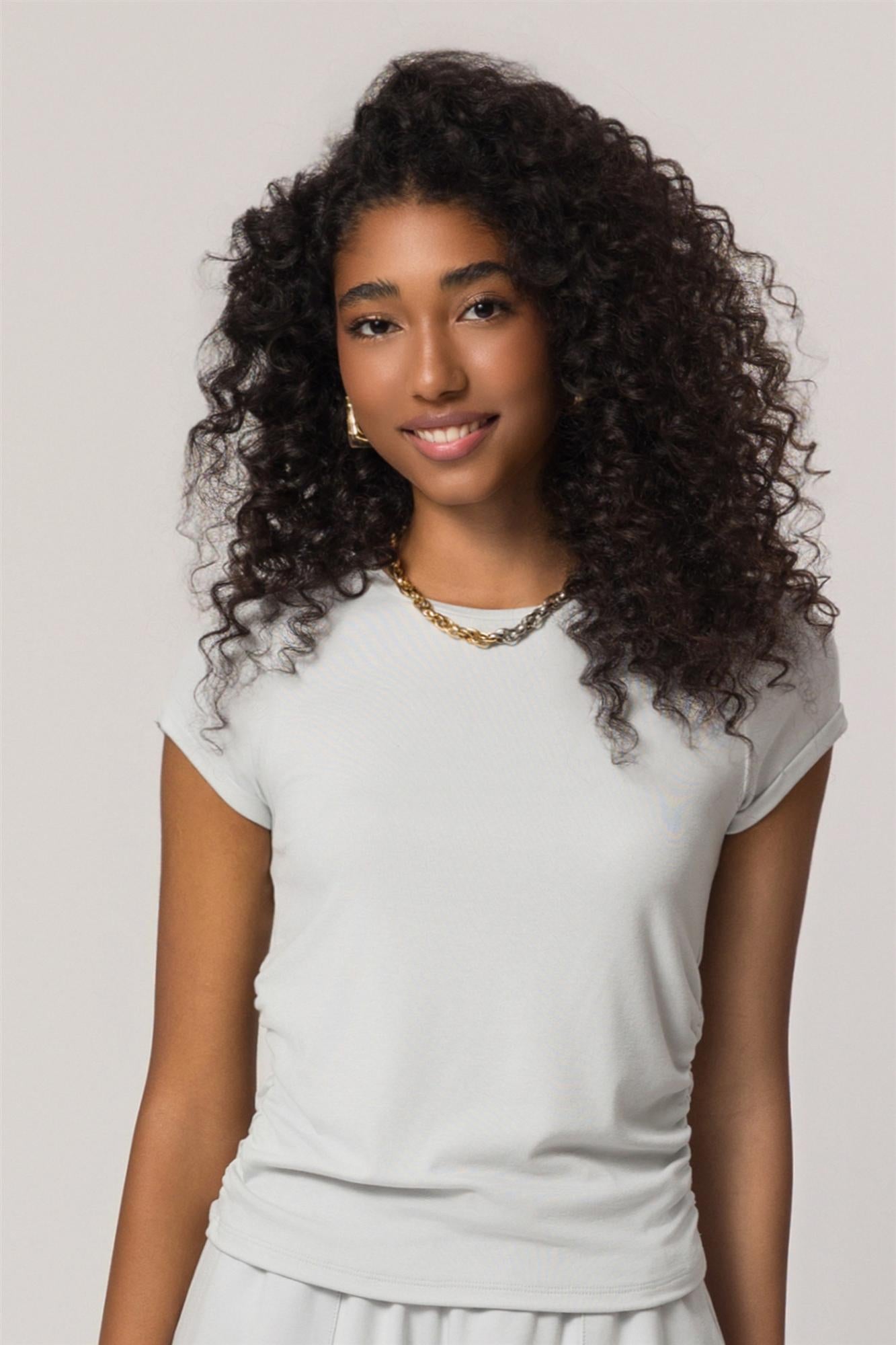 Blusa de Manga Curta em Ribana com Gola Redonda