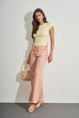 Blusa de Manga Curta em Ribana com Gola Redonda