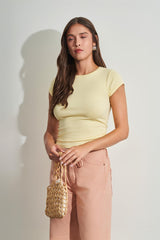 Blusa de Manga Curta em Ribana com Gola Redonda