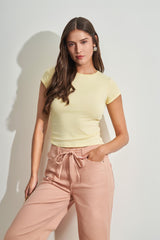 Blusa de Manga Curta em Ribana com Gola Redonda