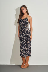 Vestido Maxi Midi de Alça em Viscose Estampada