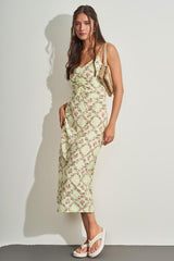 Vestido Maxi Midi de Alça em Viscose Estampada