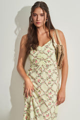 Vestido Maxi Midi de Alça em Viscose Estampada