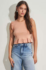 Blusa Sem Manga em Ribana com Plano Viscose