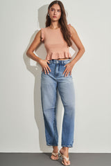 Blusa Sem Manga em Ribana com Plano Viscose