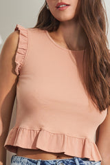 Blusa Sem Manga em Ribana com Plano Viscose