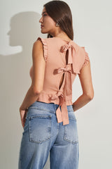 Blusa Sem Manga em Ribana com Plano Viscose