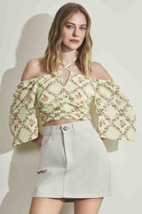 Blusa Cropped de Manga Curta Estampada