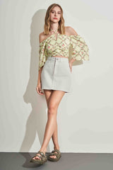 Blusa Cropped de Manga Curta Estampada