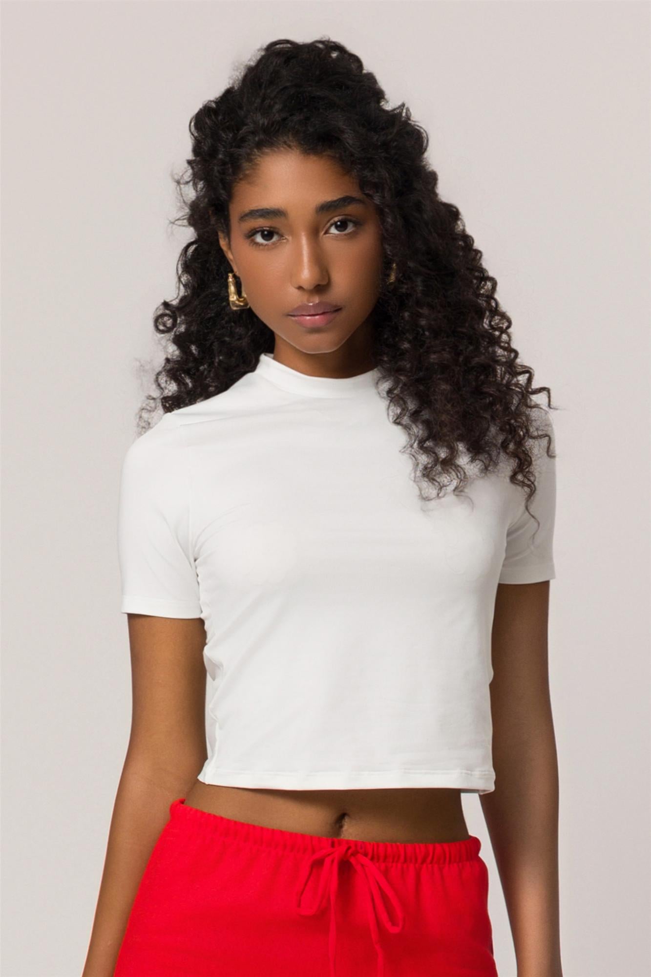 Blusa de Manga Curta em Malha Microfibra